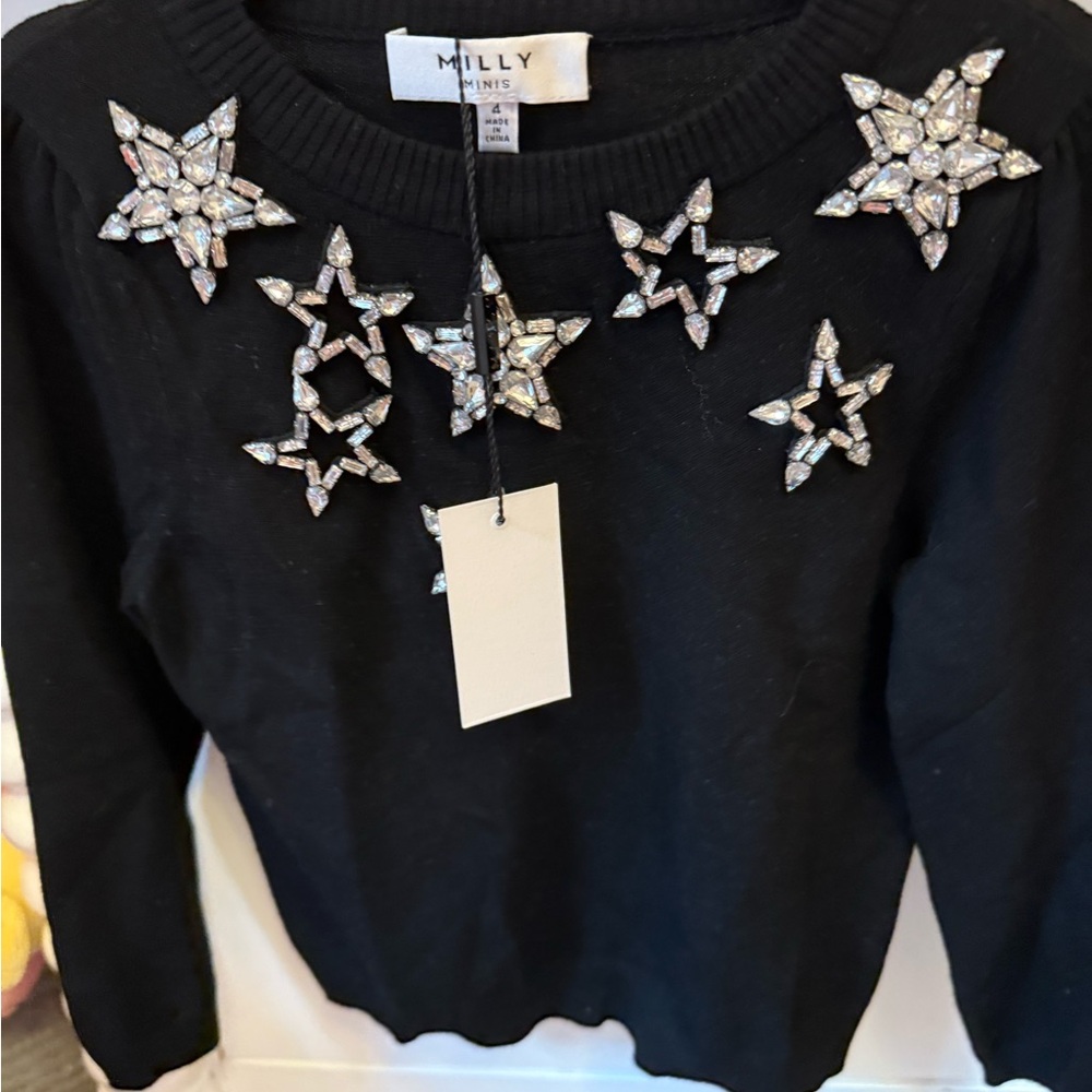 ⭐️NWT Milly Minis Black Sweater with Star Embellishments⭐️